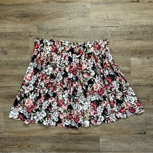 Vintage 90s Black and Pink Floral Skater Skirt